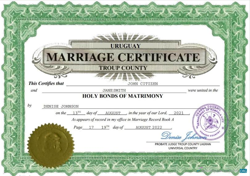 Download Uruguay marriage certificate Word and PDF template Photoshop template